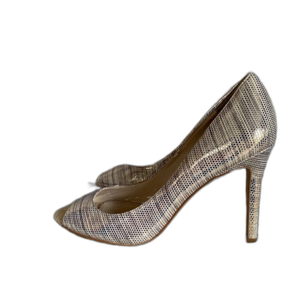 Enzo Angiolini Tanen Iridescent Light Gold Peep Toe Platform Heels Size 8.5N
